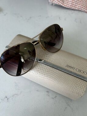 Jimmy Choo Gold Aviator Sunglasses with Brown Gradient Lenses